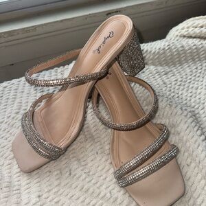 Elegant Rhinestone Embellished Heels - Champagne